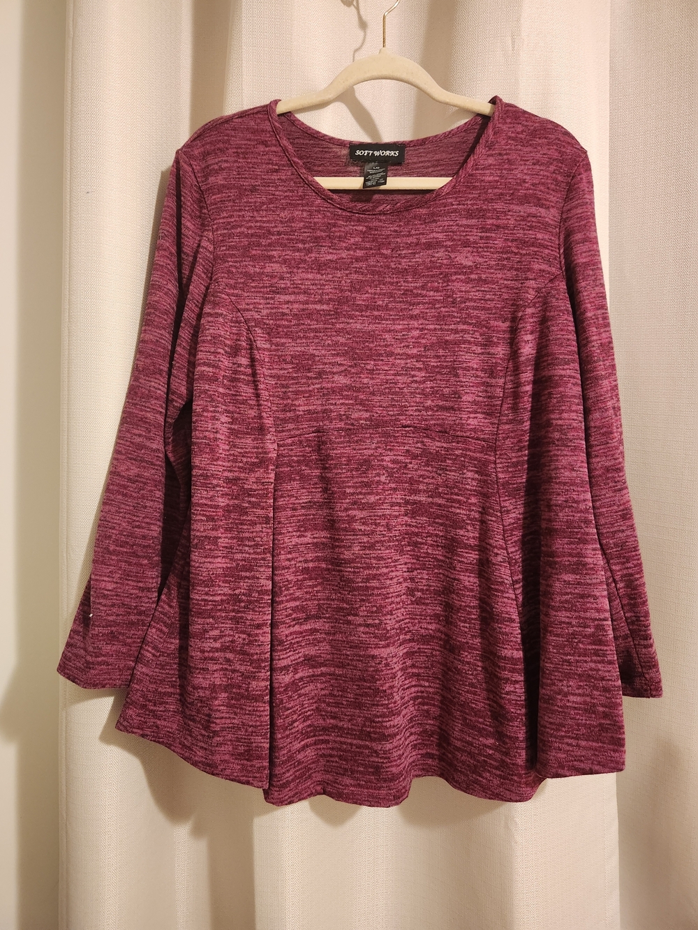 Soft Works Marled Burgundy Scoop-Neck Long Sleeve Tunic, Size L